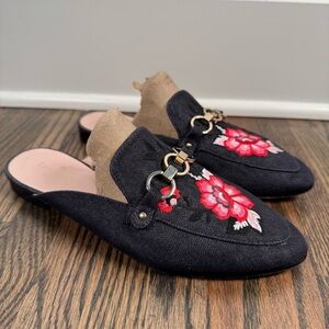 Kate Spade Canyon Denim Floral Embroidered Mules size 7.5